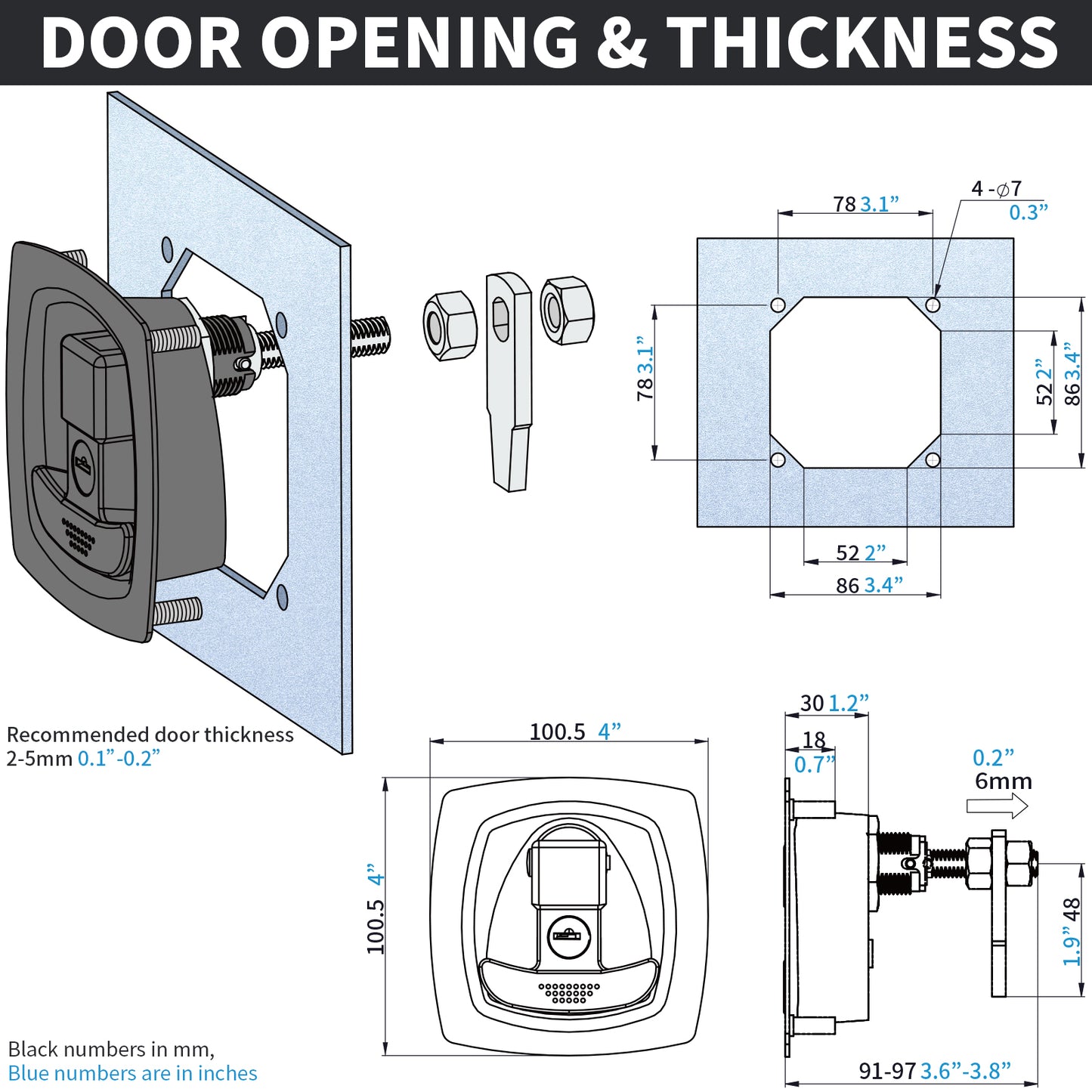 MS858R RV Tool Box Latch Replacement T-Handle Lock Single Point Flush Mount Foldable Camper Handle Lock