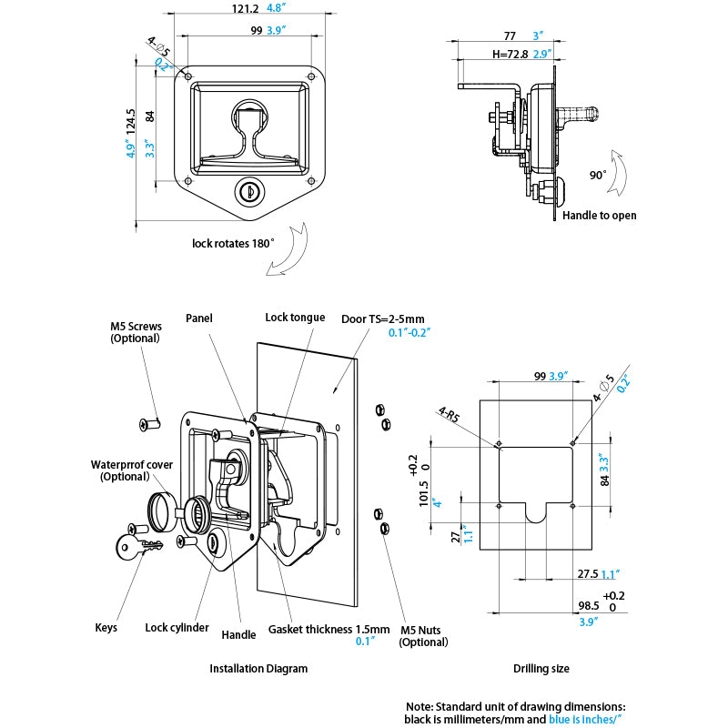MS858-7 Truck Tool Box Lock Replacement for RV Trailer T-Handle
