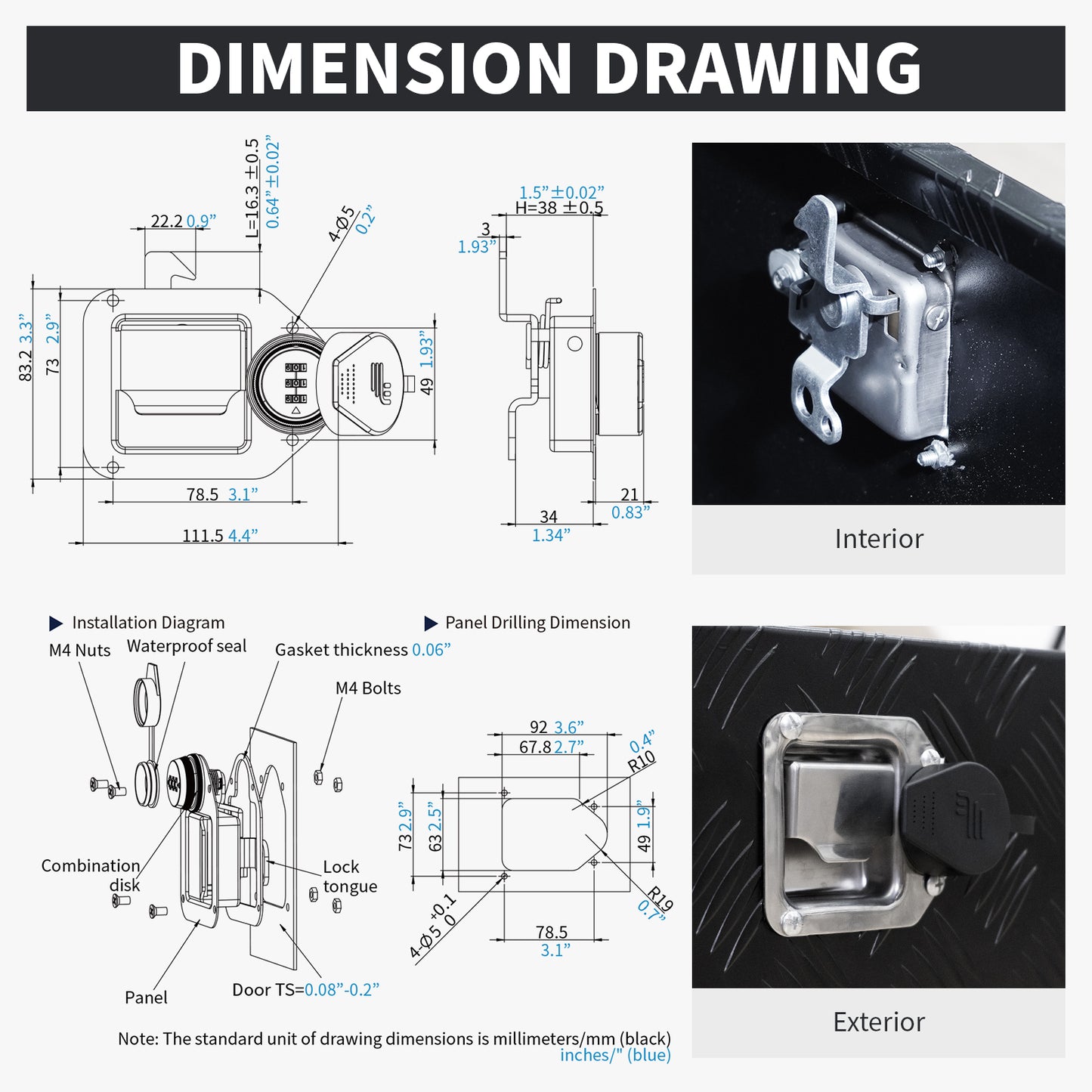 L848 Combination Truck Tool Box Lock, Keyless Security Paddle Latch Replacement 3 Digit Combination Lock Trailer Toolbox RV Handle