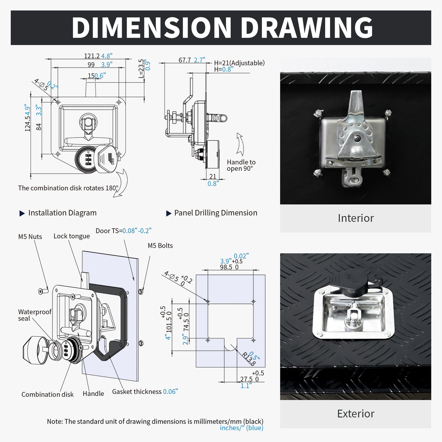 L858 Combination Truck Tool Box Lock, Keyless Security Folding T-Handle Lock Replacement for Trailer Toolbox RV