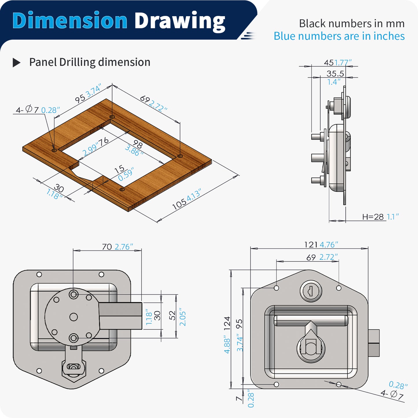 MS858-4 Truck Tool Box Latch Replacement Stainless Steel US General T-Handle Lock