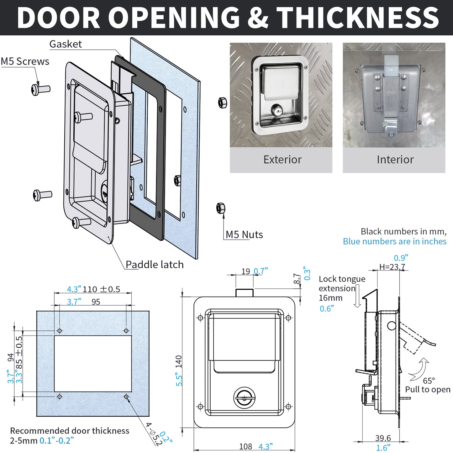 MS858B Truck Tool Box Latch Replacement, 304 Stainless Steel Paddle Latch Pull Handle Lock