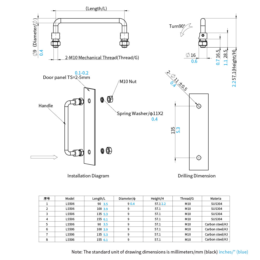 Folding Pull Handle Slim Square Bar Drawer Handles Center to Center for Luggage Mechanical Equipment Cabinet Cupboard Handle DK506