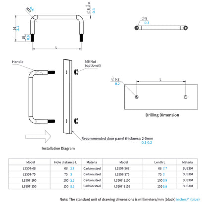 Pull Handle Slim Square Bar Drawer Handles Center to Center for Luggage Mechanical Equipment Cabinet Cupboard Handle DK507