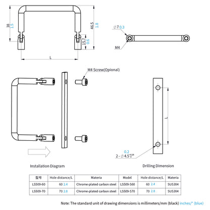 Folding Pull Handle Slim Square Bar Drawer Handles Center to Center for Luggage Mechanical Equipment Cabinet Cupboard Handle DK509