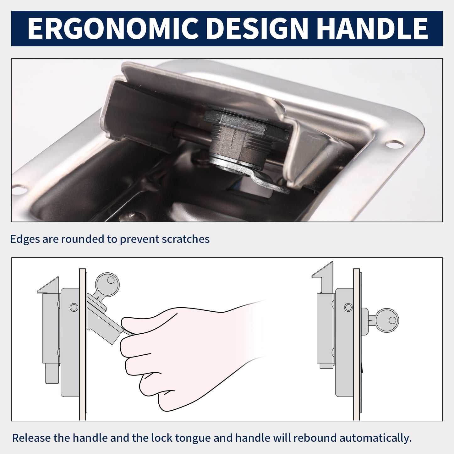 Loclink Truck Toolbox Latch Replacement, Standard Flush Mount Paddle Latch 304 Stainless Steel Toolbox Locks with Keys for Trailer Toolbox RV Handle